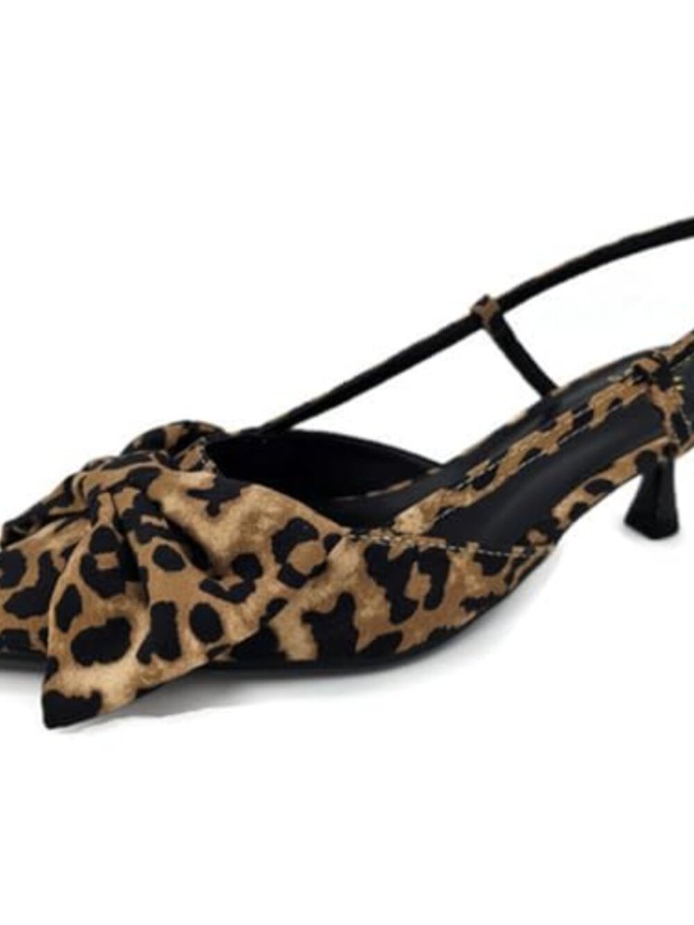 Slingback Pumps Bow Pointed Toe Kitten Heel Faux Leather Slip On
